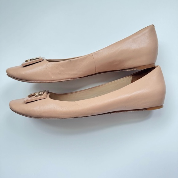 Tory Burch Gigi Logo Ballet Flats Nude Leather Size 8 - Picture 4 of 10